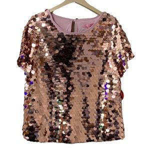 Eva Franco Rose Gold Sequin Short Sleeve Top